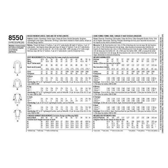 Simplicity 8550 Womens Off-The-Shoulder Dress & Top Sewing Pattern Sizes 20W-28W - Picture 2 of 3